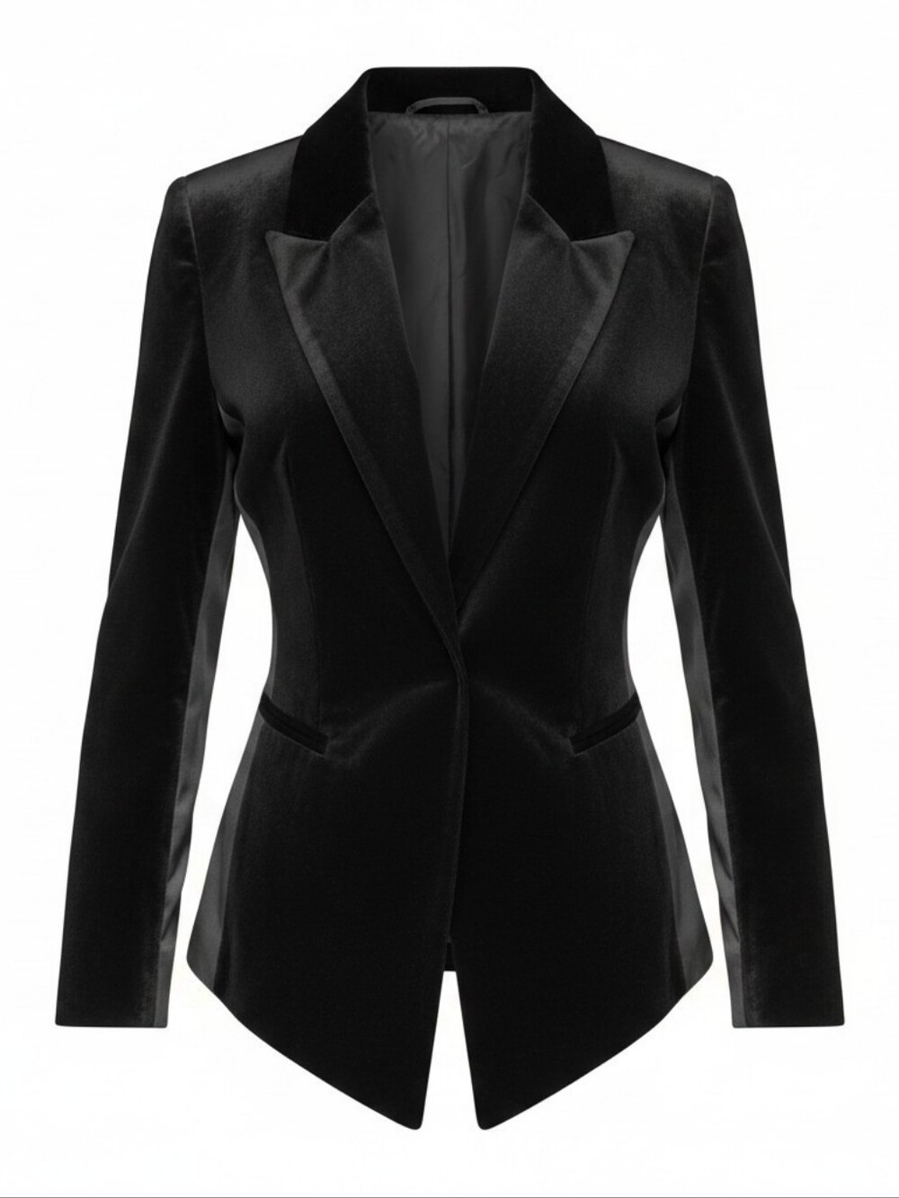 Willow & Clay Black Velvet Open‑Front Blazer – Satin Contrast Size Small